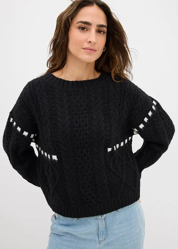Grobstrick-Pullover mit Zopfmuster, bonprix