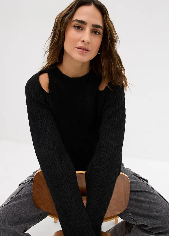 Grobstrick-Pullover mit Zopfmuster, bonprix