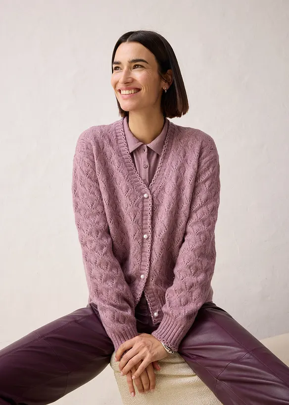 Ajour-Strickjacke mit Wolle, bonprix