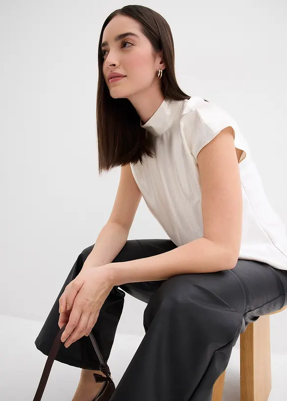 Satin Blusentop mit halbhohem Kragen, bonprix