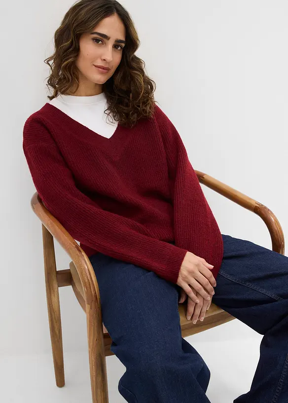 Pull en maille avec col V, bonprix