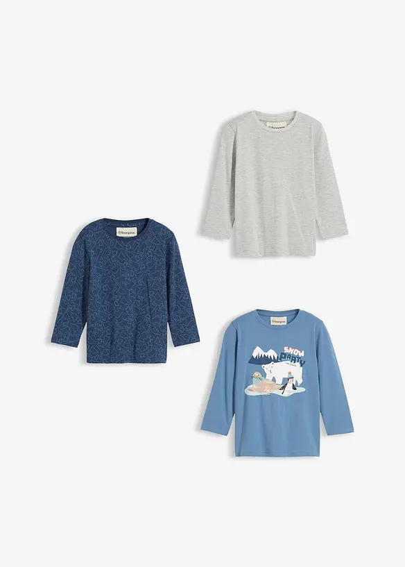 Langarmshirt mit Bio-Baumwolle (3er Pack), bonprix