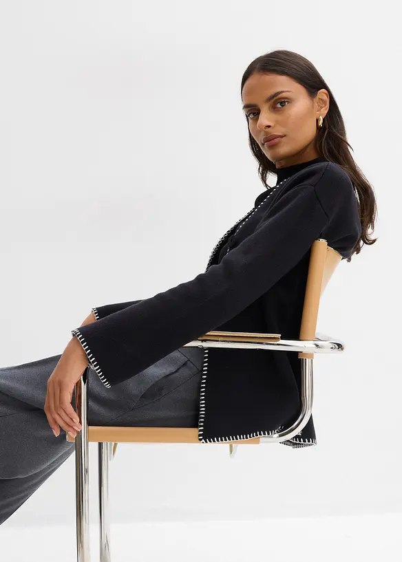 Strickjacke aus Wollmix mit Kontrastdetails, bonprix