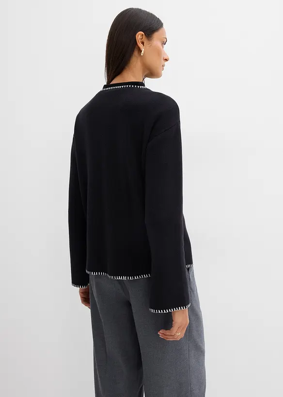 Strickjacke aus Wollmix mit Kontrastdetails, bonprix