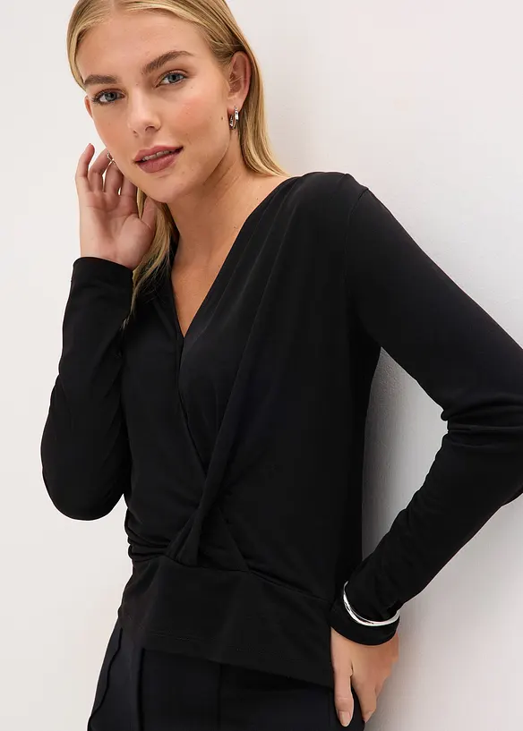 Langarmshirt mit tiefem Ausschnitt, bonprix