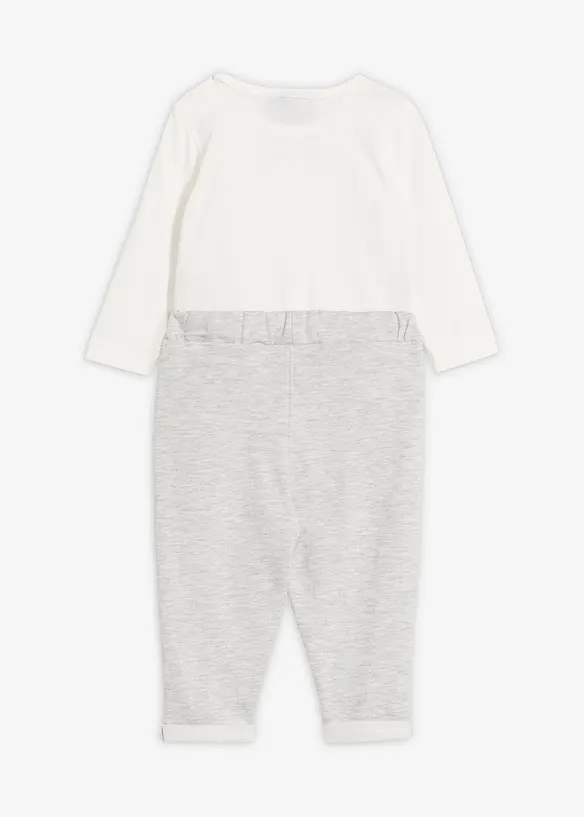 Ensemble festif en coton avec body et veston intégré, pantalon et nœud papillon (ens. 3 pces), bonprix