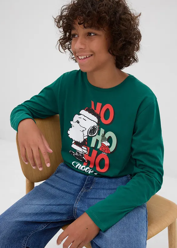 Langarmshirt Snoopy mit Weihnachtsmotiv aus reiner Baumwolle, Peanuts