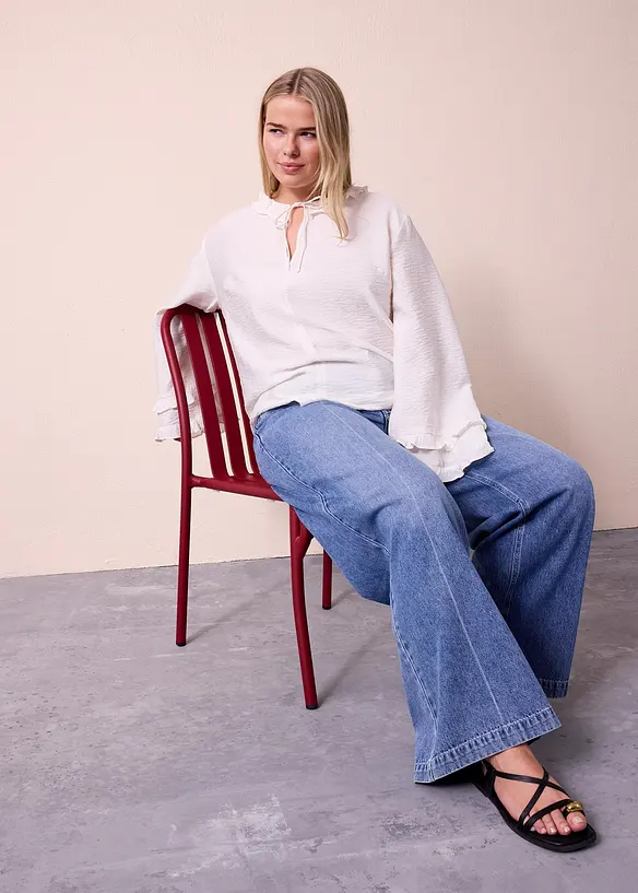 Wide-Leg-Jeans Mid Waist, Low Stretch Full Length, bonprix