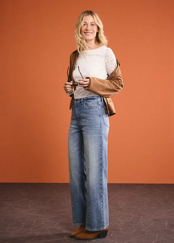 Jean droit et loose, taille haute, peu extensible, bonprix