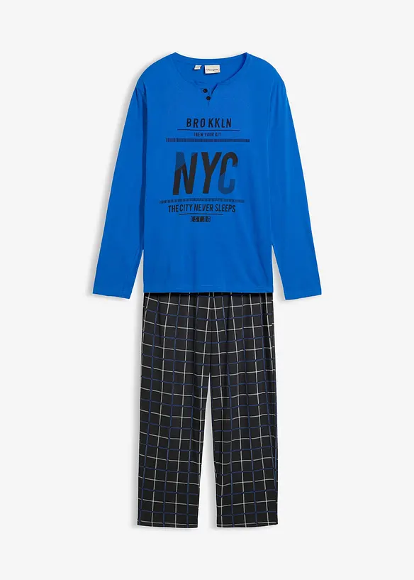 Pyjama aus reiner Baumwolle mit Knopfleiste und langen Ärmeln, bonprix