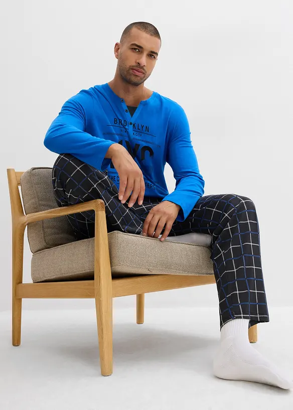 Pyjama aus reiner Baumwolle mit Knopfleiste und langen Ärmeln, bonprix