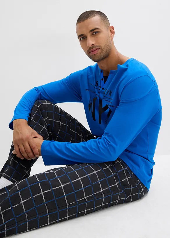 Pyjama aus reiner Baumwolle mit Knopfleiste und langen Ärmeln, bonprix
