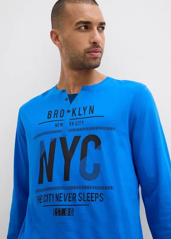 Pyjama aus reiner Baumwolle mit Knopfleiste und langen Ärmeln, bonprix