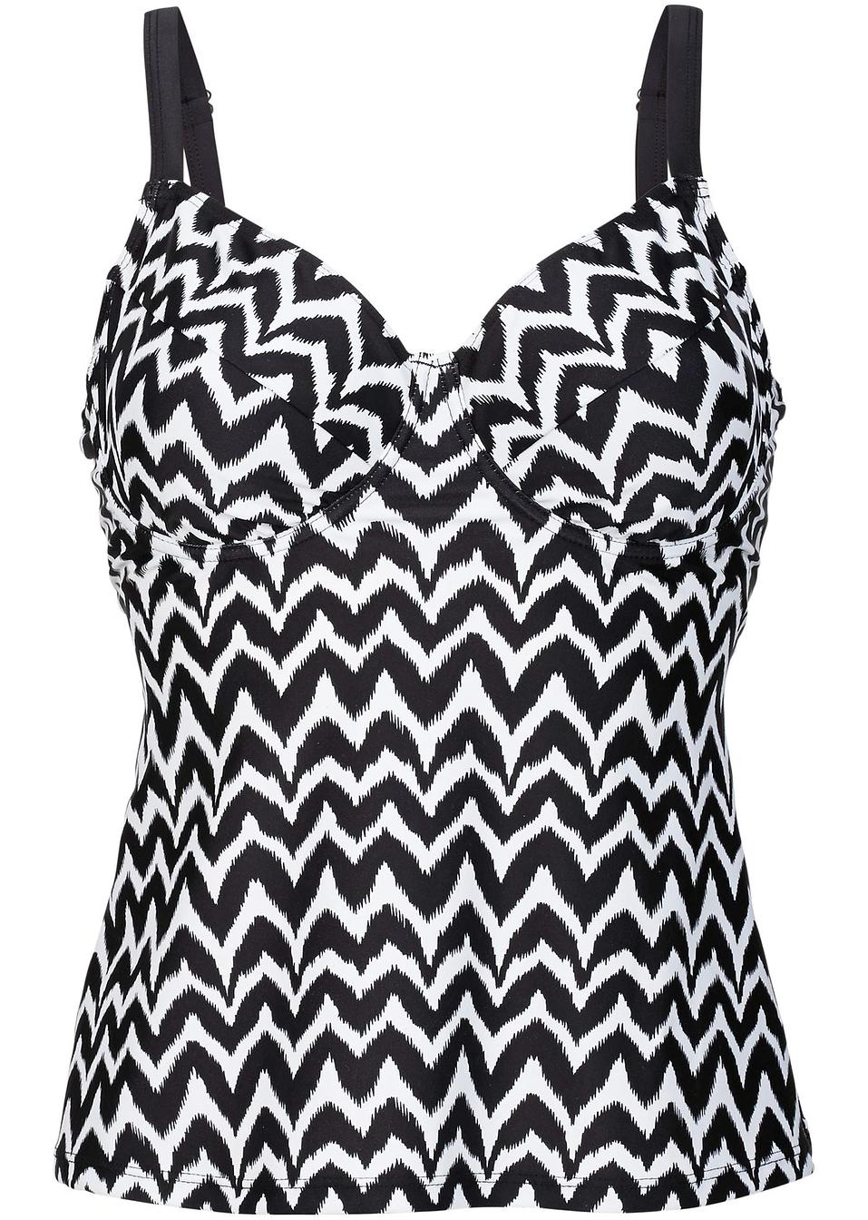 Ansprechendes BügelTankiniOberteil mit Brustfutter weiß/schwarz, Cup C