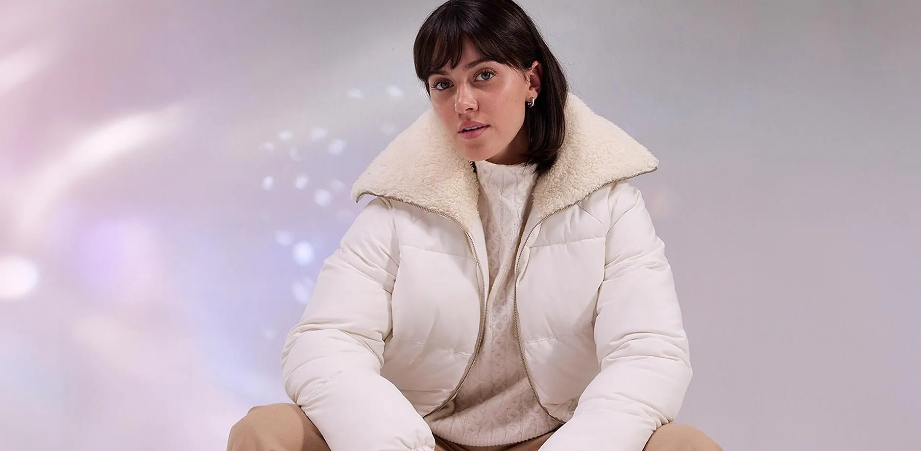 Femme - Doudoune avec col &agrave; doublure peluche - blanc nacr&eacute;