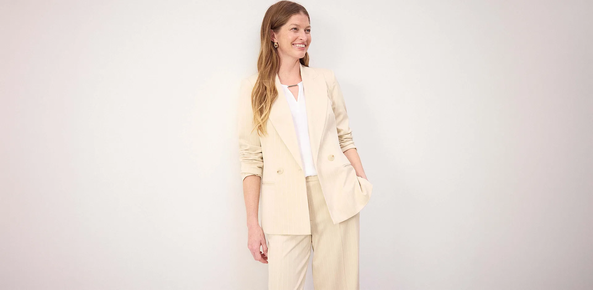 Femme - Blazer &agrave; rayures tennis - sable clair/blanc ray&eacute;
