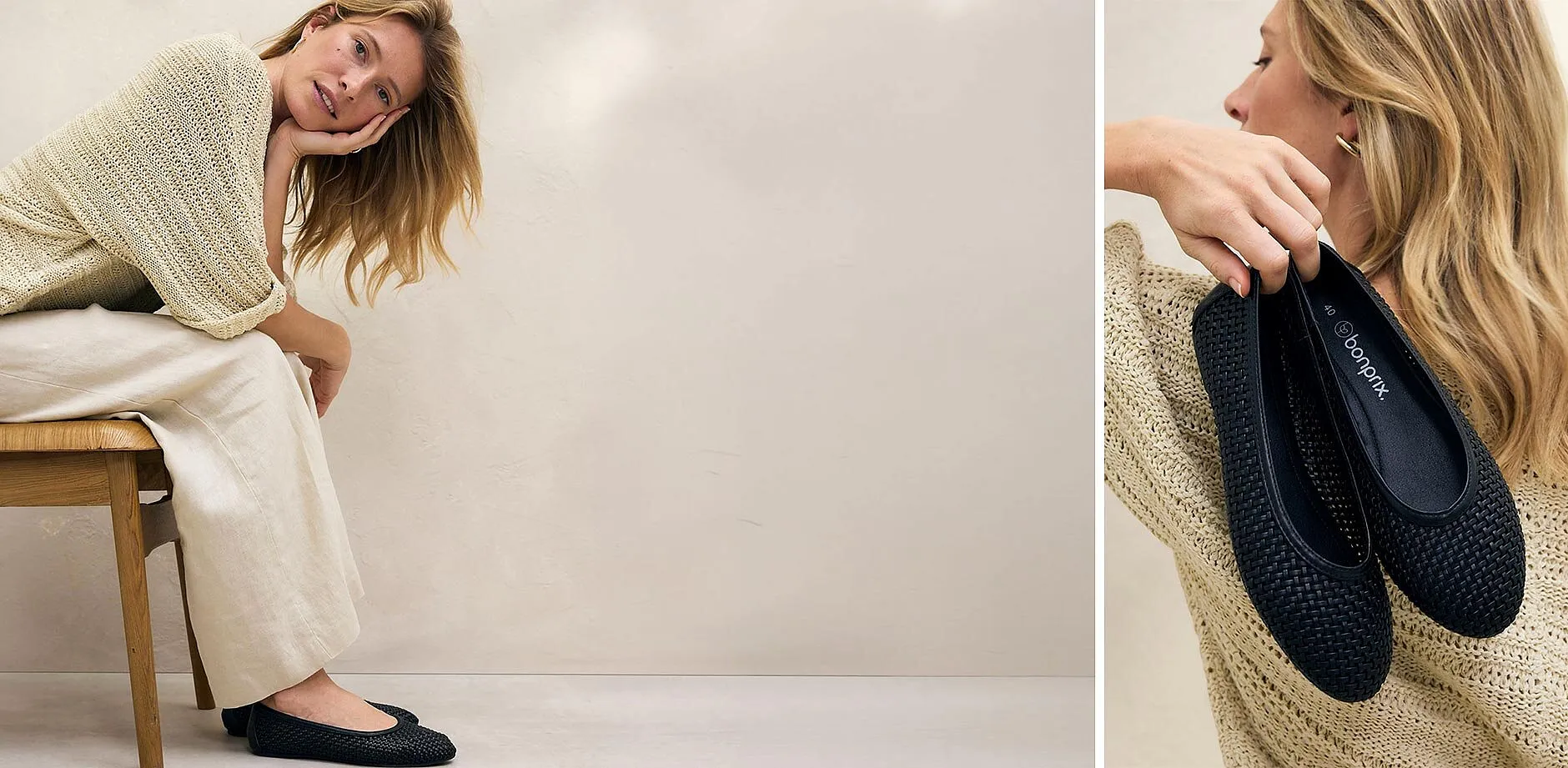 Warme Strickpullover in Creme und weite Leinenhosen sorgen f&uuml;r einen gem&uuml;tlichen, eleganten Look.