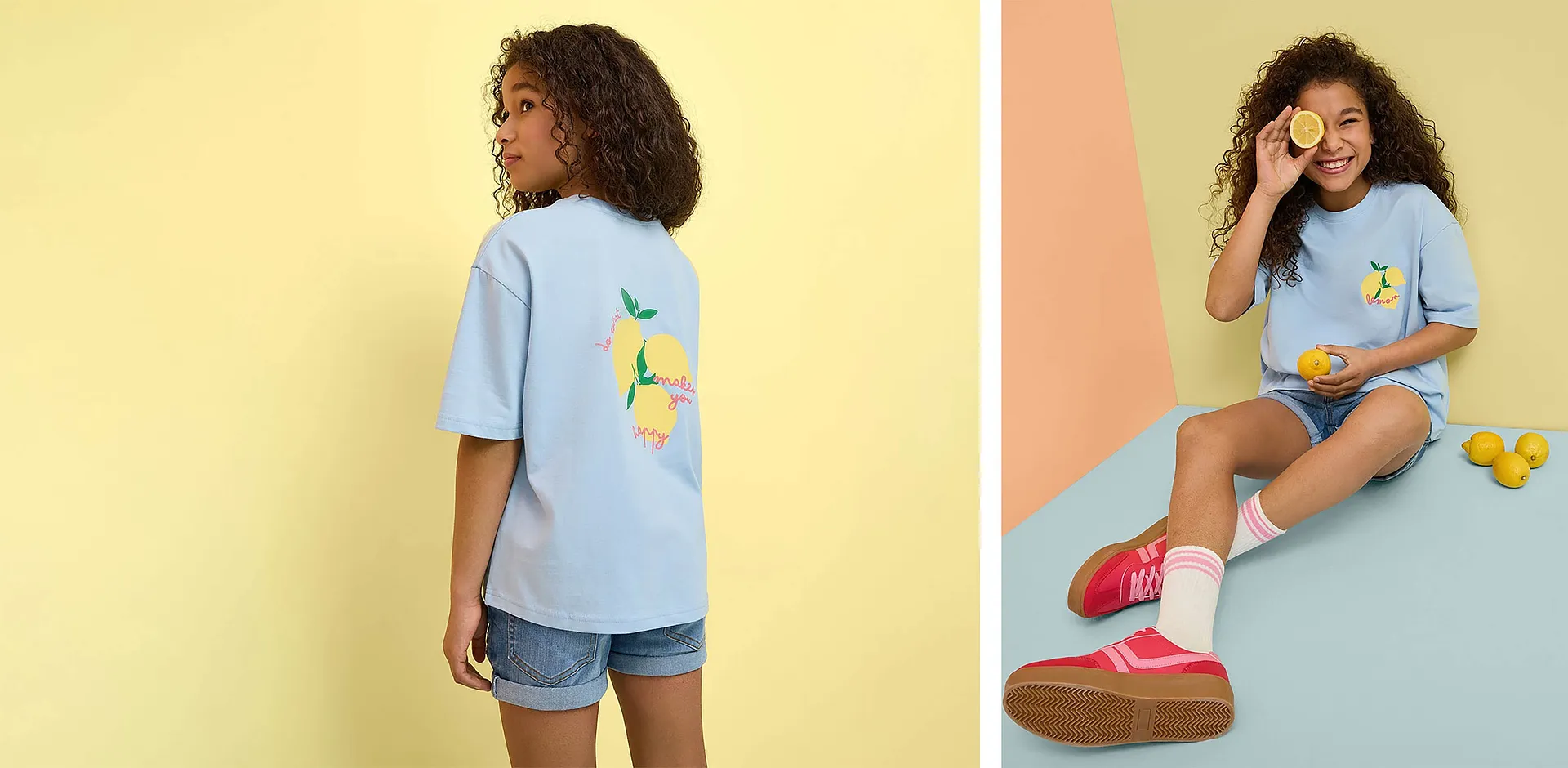 Enfant - T-shirt oversize 100% coton - bleu clair imprim&eacute;