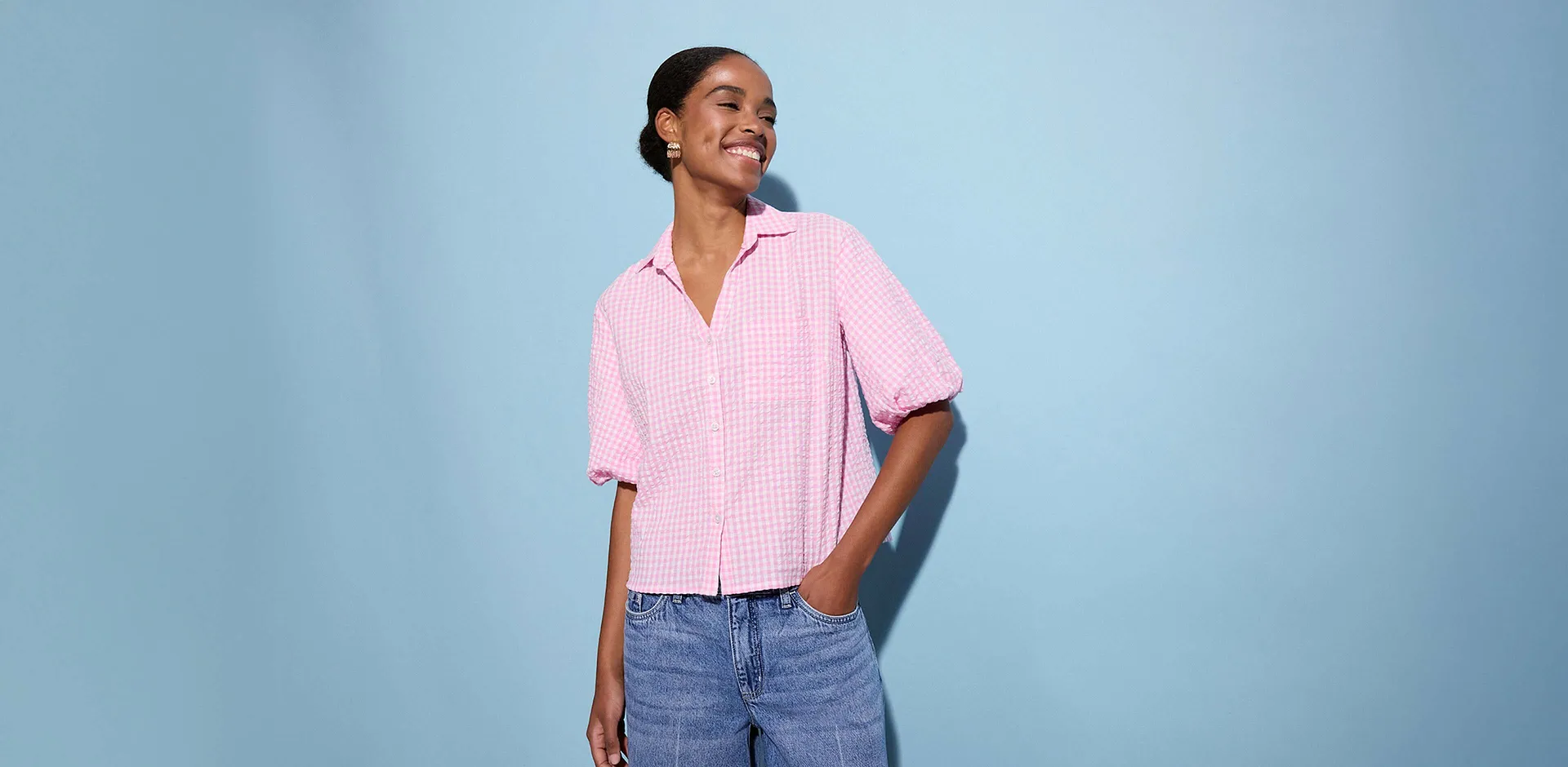 Damen - Bluse aus reiner Baumwolle - rosa kariert