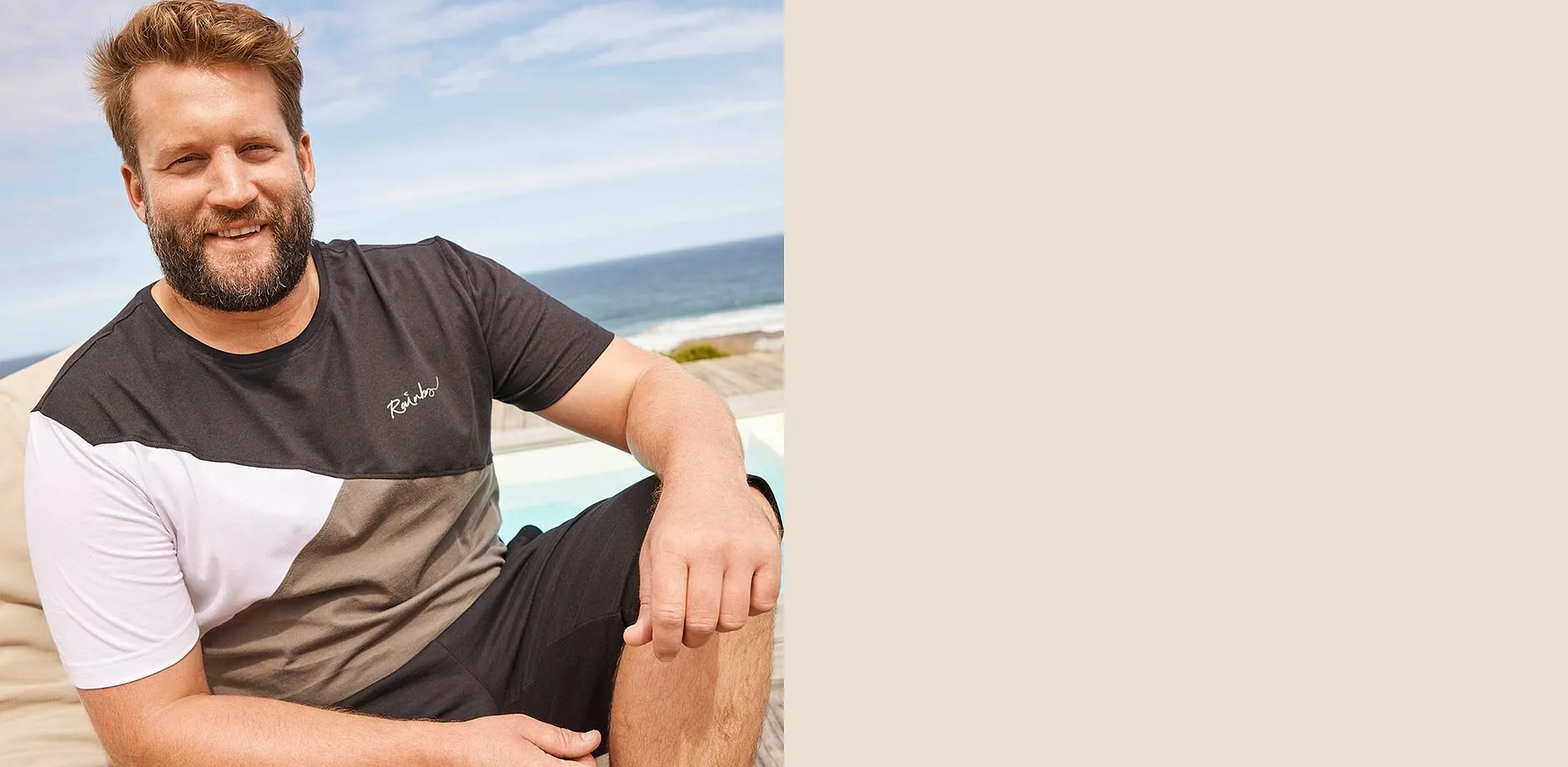 T-shirt color block et short confortable, le parfait look d&eacute;contract&eacute; pour la plage.