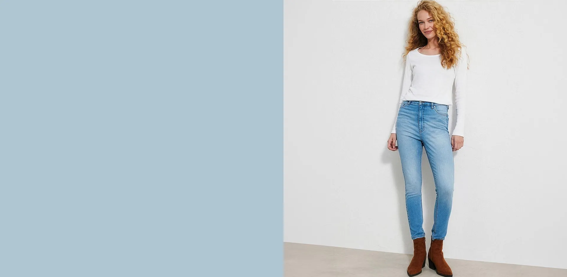 Femme - Jean mom taille haute, cropped - bleu clair denim used