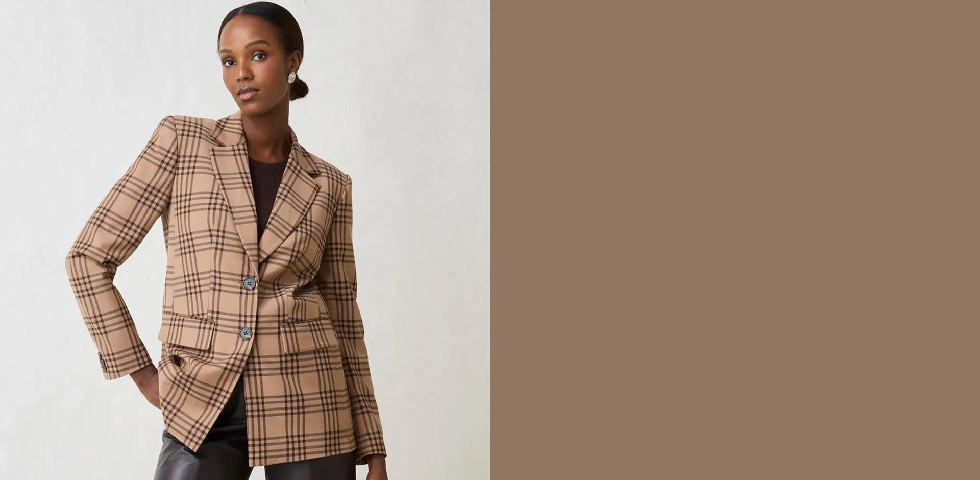 Damen - Blazer aus weichem Woll-Mix - naturbraun/dunkelbraun kariert