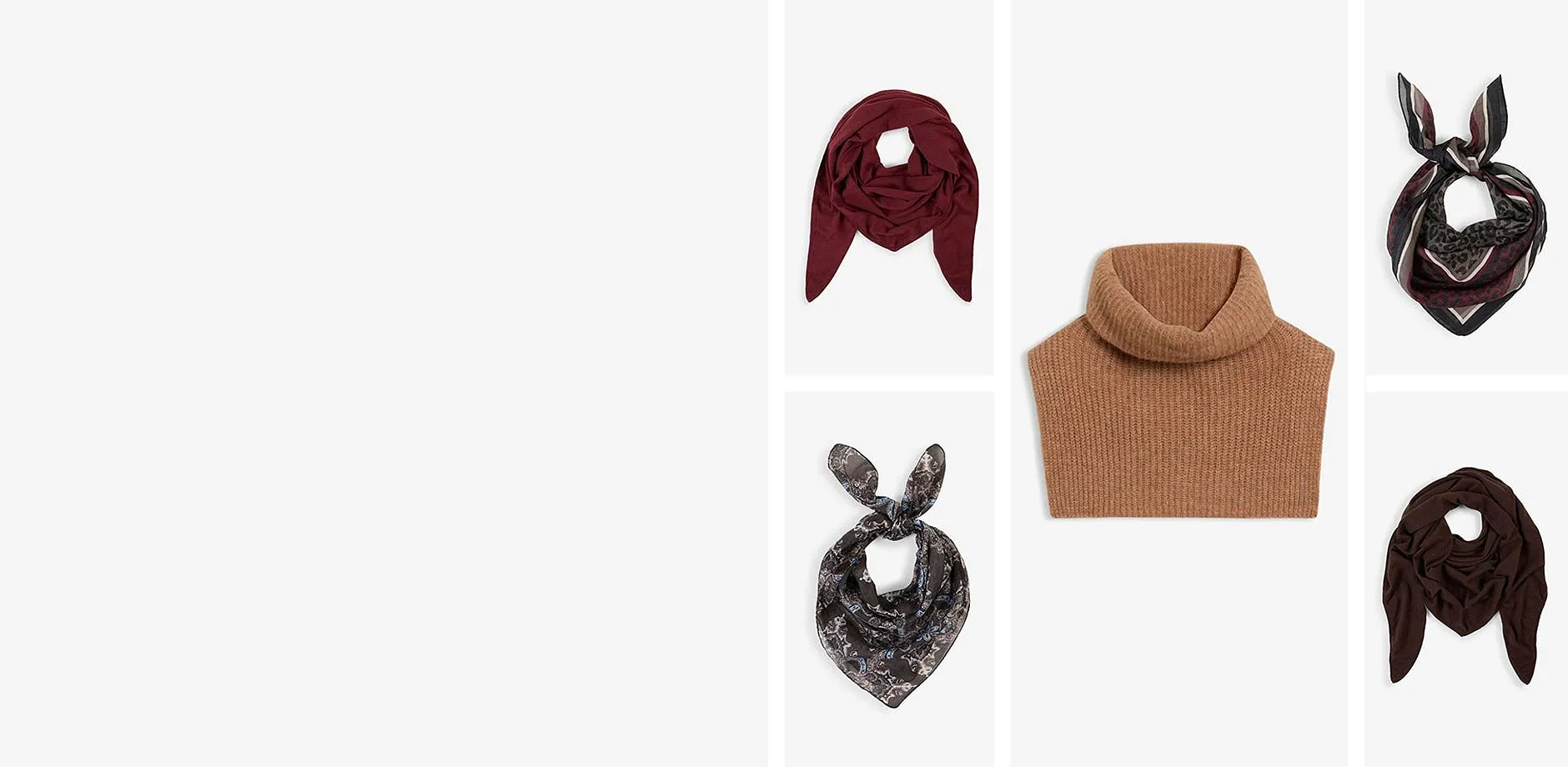 Une collection de foulards mode, d'&eacute;charpes et un col roul&eacute; douillet.