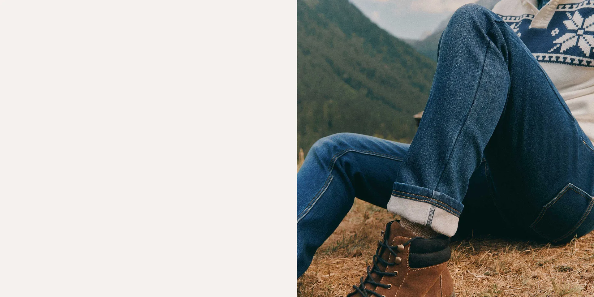Robuste Jeans, warme Stiefel und ein gem&uuml;tlicher Norwegerpullover