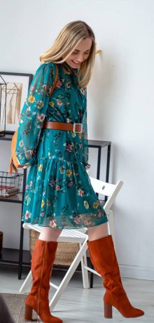 Femme - Robe - turquoise à fleurs