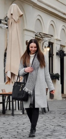 Femme - Manteau court aspect laine - gris chiné