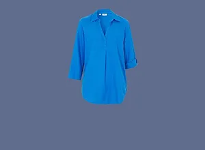 Femme - Chemisier manches 3/4 en lin mélangé - bleu azur