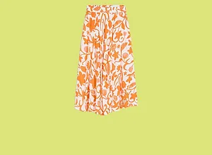 Damen - Maxirock aus fließender Viskose - wollweiß/mango floral