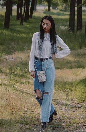 Femme - Blouse à dentelle - blanc cassé