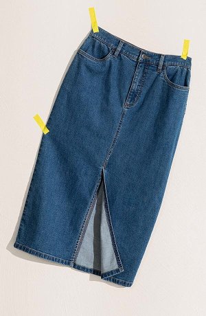 Femme - Jupe en jean longue avec fente - bleu denim