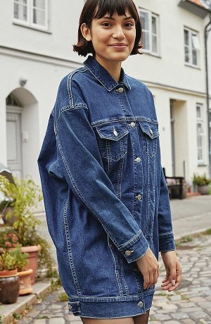 Damen - Stretch-Jeansjacke aus Bio-Baumwolle, Oversized - blau denim