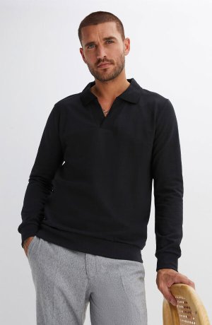 Homme - Sweat-shirt à col polo - noir