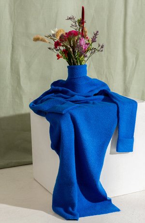 Femme - Robe en maille à col roulé - bleu azur