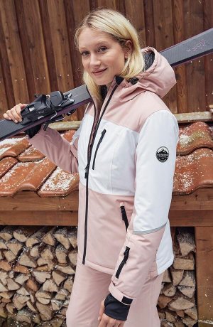 Femme - Veste de ski fonctionnelle à capuche, étanche - rose vintage/blanc