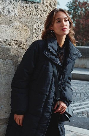 Femme - Manteau matelassé oversize avec ceinture élastique - noir