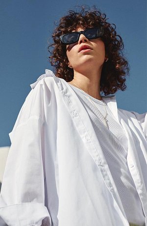 Damen - Oversize Bluse aus Baumwolle mit 3/4 Arm - weiß