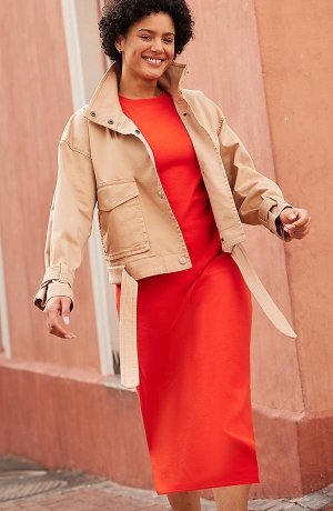 Inspiration - Robe en jersey côtelé avec fente - orange sanguine
