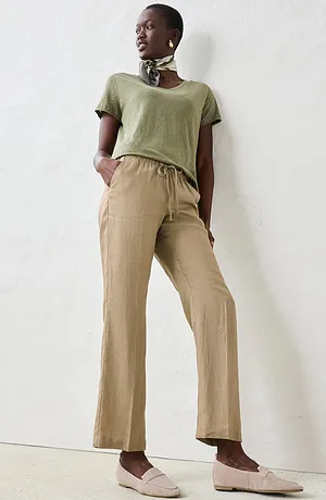 Femme - T-shirt décontracté en 100% lin - olive