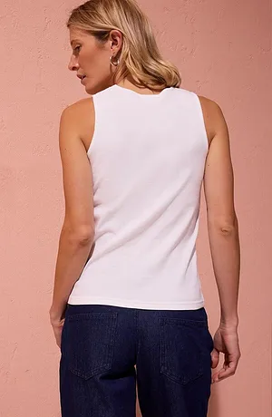 Femme - Top côtelé 100% coton - écru