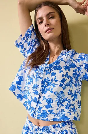 Femme - Blouse manches courtes en viscose mélangée douce - blanc imprimé