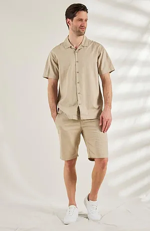 Heisenberg_FutureUse - Kurzarmhemd mit Leinen, Loose Fit - sand