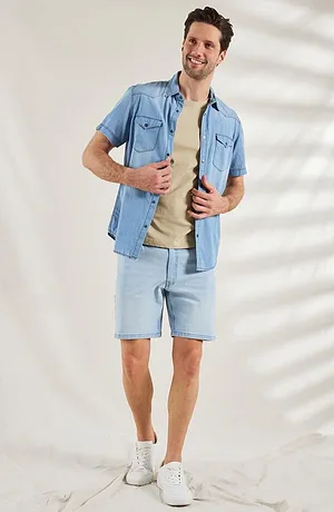 Heisenberg_FutureUse - Jeanshemd, Kurzarm aus reiner Bio-Baumwolle, Slim Fit - eisblau denim