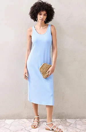 Femme - Robe midi en maille douce et côtelée - bleu clair