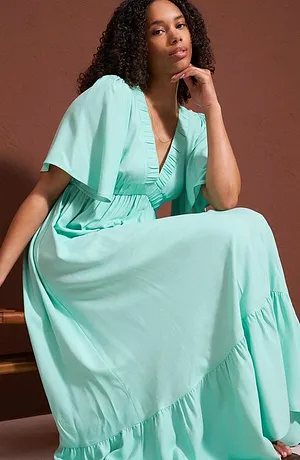 Femme - Robe longue en viscose fluide - bleu menthol
