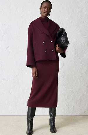 Femme - Robe pull en laine mérinos - bordeaux