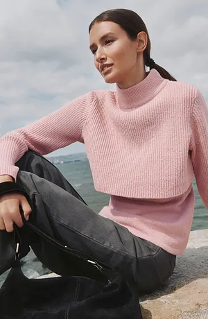 Tendance - Pull à effet superposé - rose cendré/rose dragée